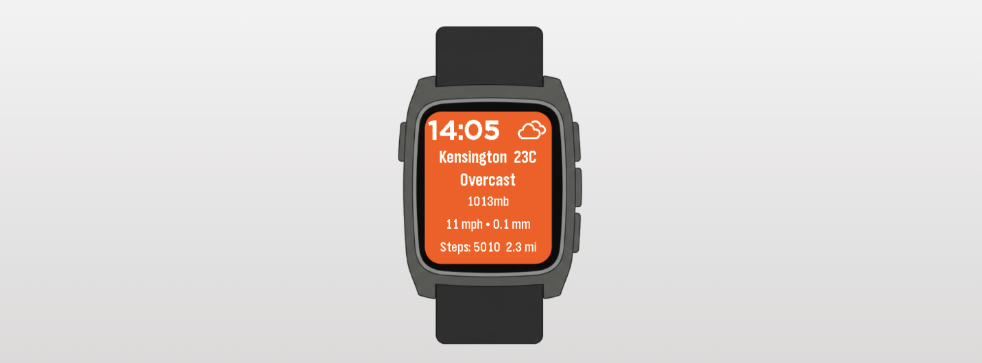 Color Weather running on a Pebble Time 2