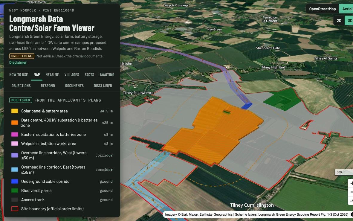 3D view over aerial imagery of the Western Site, with the data centre zone raised to 25 metres