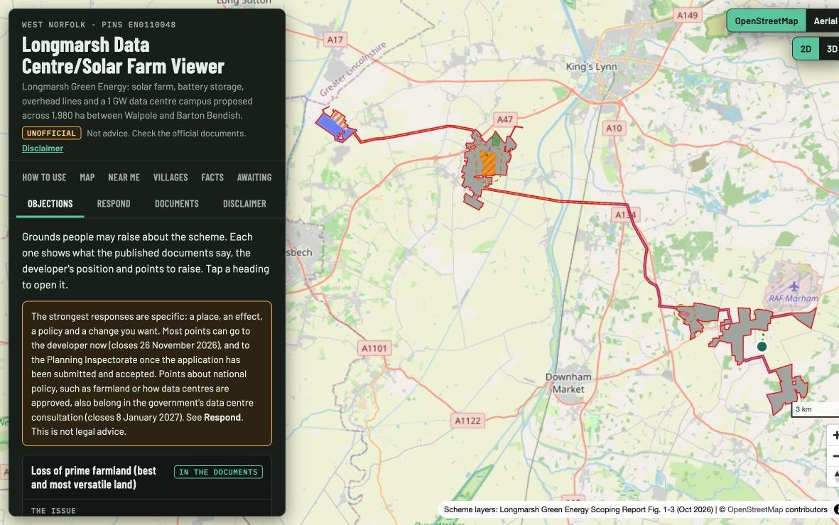 Objections tab of the Longmarsh viewer